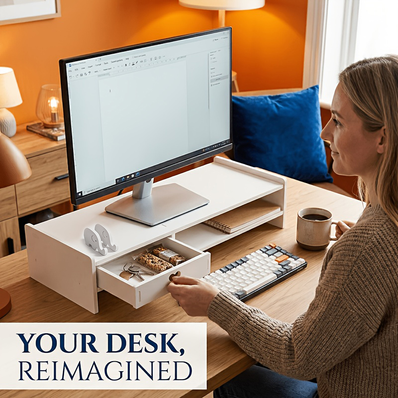 Desk Setup White - Minimalistyczna biała podstawka pod monitor z