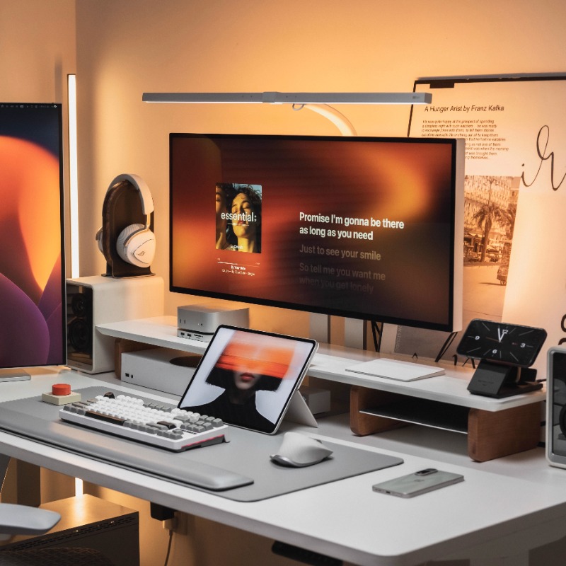 Desk Setup Laptop And Monitor - Nowoczesny podnośnik monitora Ergonomiczny organizer na