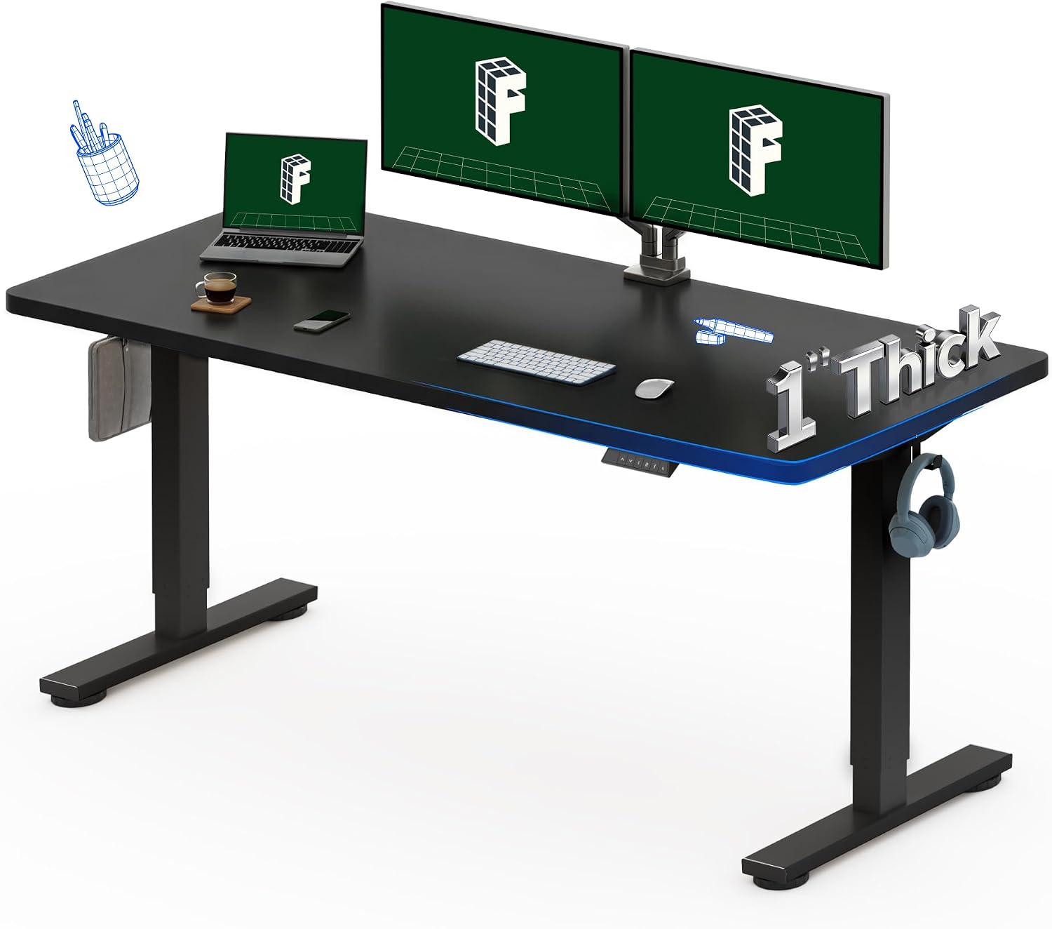 Desk Setup Black And Wood - Elektryczne biurko stojące FLEXISPOT 60