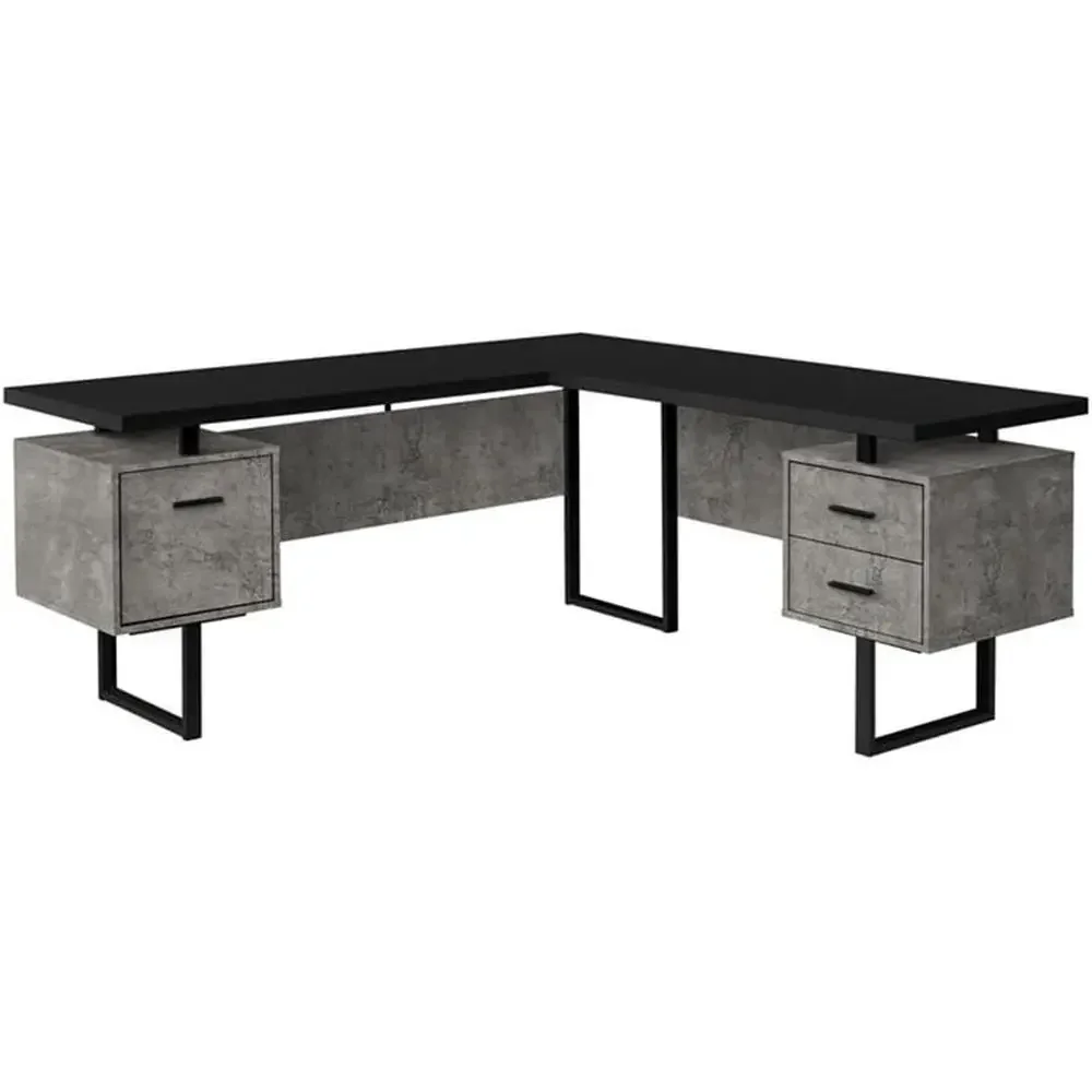Desk Setup Black And Wood - Biurko komputerowe w kształcie litery L,