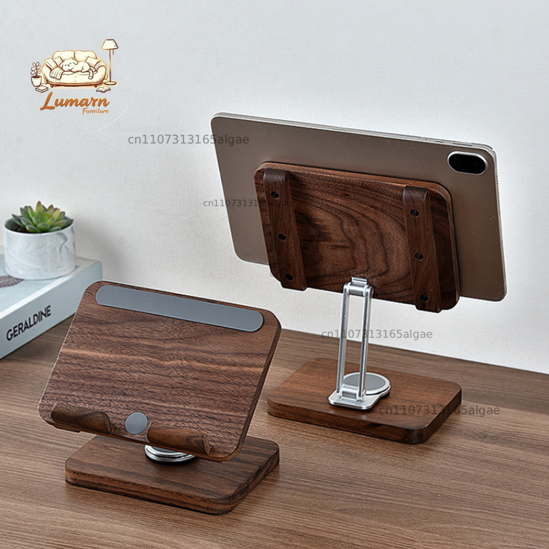 Desk Setup Black And Wood - Podstawka pod iPad z drewna orzecha