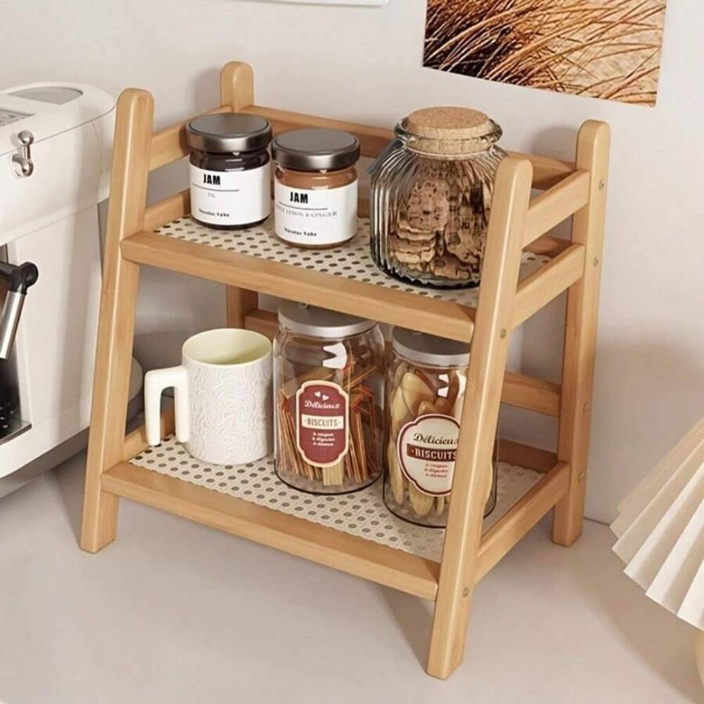 Desk Setup Shelf - Dwupoziomowy bambusowy regał do przechowywania na