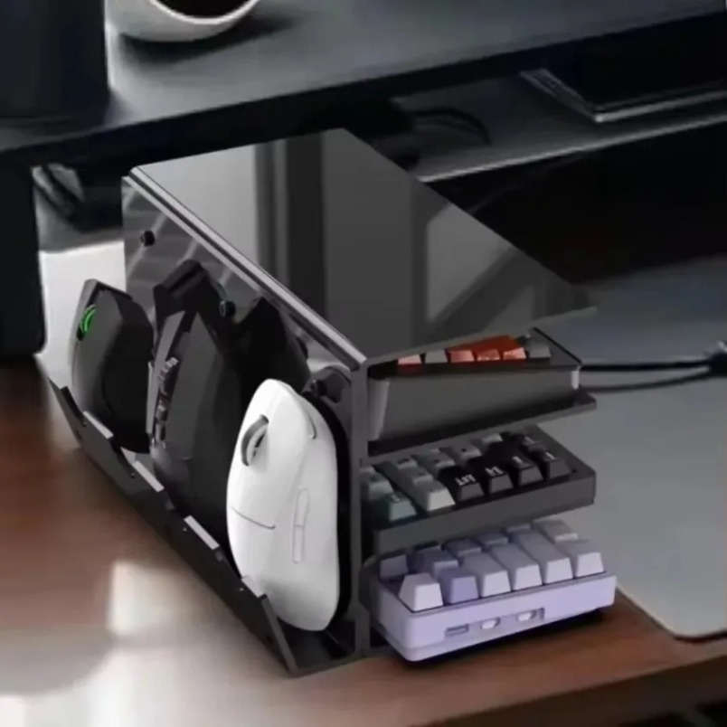 Desk Setup Pegboard - Stojak na klawiaturę, 3-poziomowy, akrylowy, przezroczysty