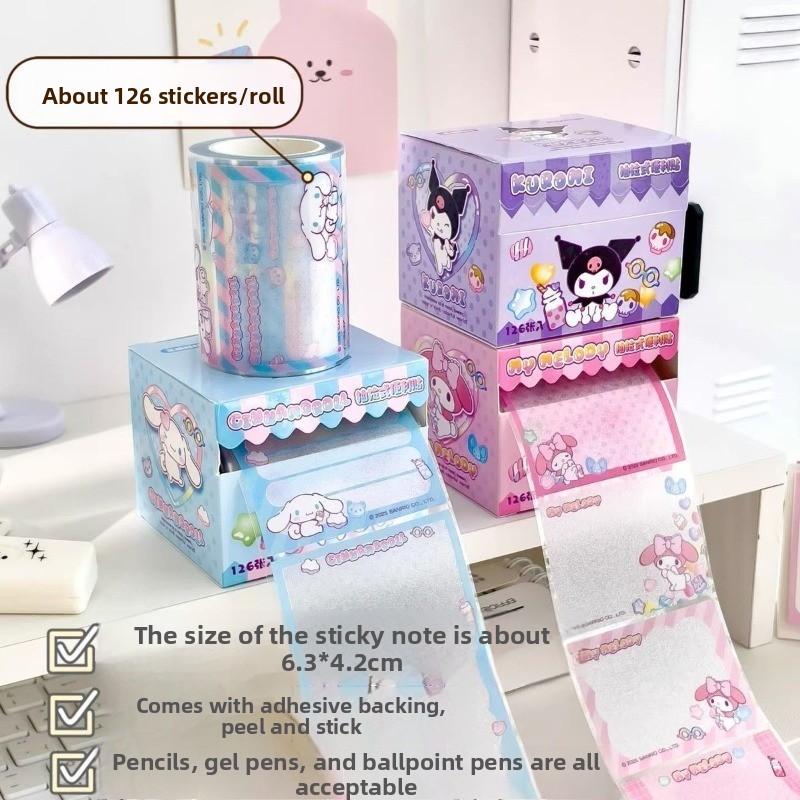Sticky Memo Holder - Zestaw wysuwanych karteczek samoprzylepnych Kuromi, przezroczyste,