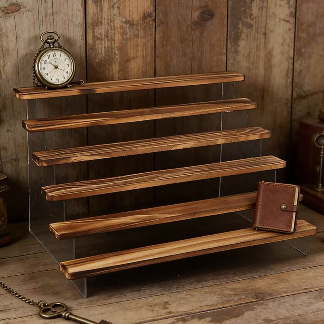 Desk Setup Shelf - Stojak ekspozycyjny z opalonym drewnem, 2–6-poziomowy