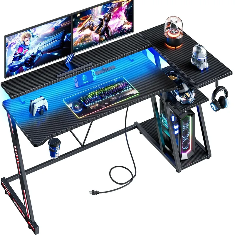 Czarne biurko gamingowe w kszt – Desk Setup Black And Wood recenzja i cena