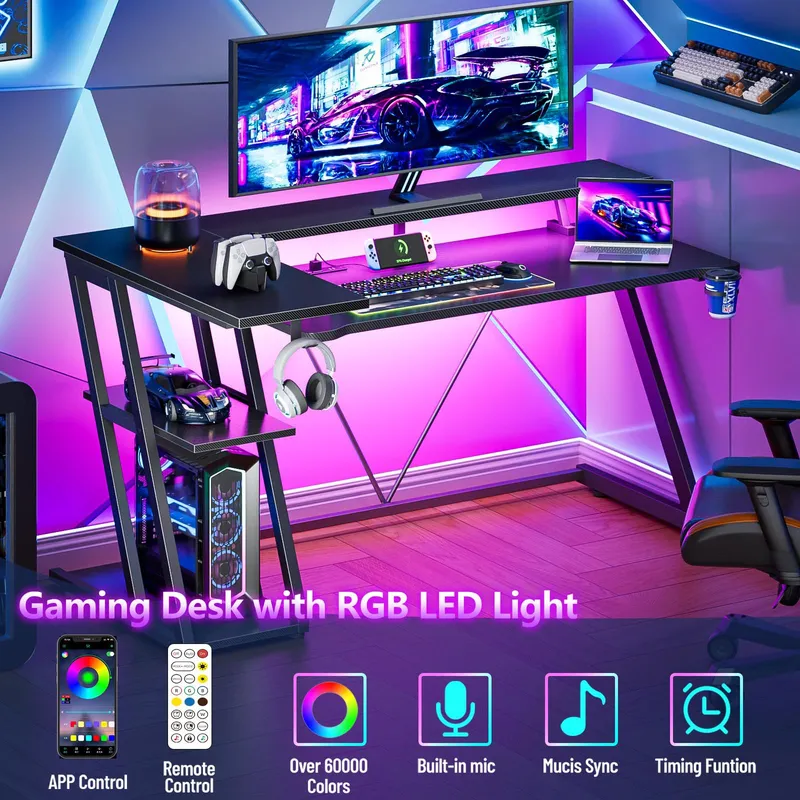 Czarne biurko gamingowe w kszt – Desk Setup Black And Wood recenzja i cena