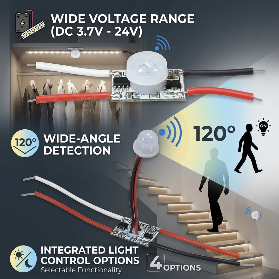 Czujnik ruchu PIR 5V/12V/24V,  – Desk Setup Led Strip recenzja i cena