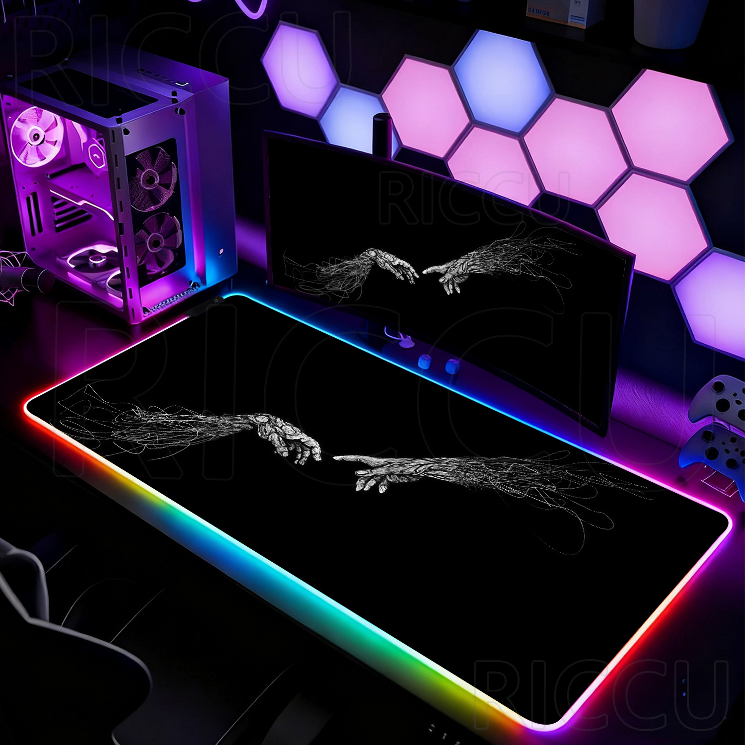 Podkładka pod mysz RGB XXL HD  – Desk Setup Black And White recenzja i cena